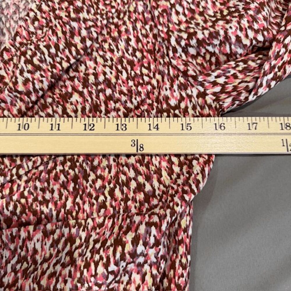 Universal Thread Pink Brown Print Elbow Puff Sleeve Ruched Mini Dress Size 6 - Picture 8 of 13